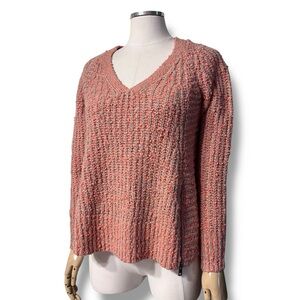 ANTHROPOLOGIE x MOTH V Neck Boucle Knit Trapeze Sweater Side Zip